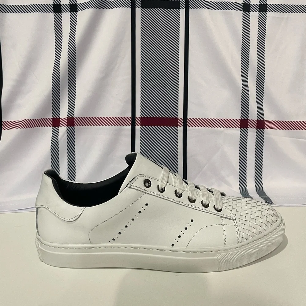 Duca shoes casual sneakers white leather calf woven lace up